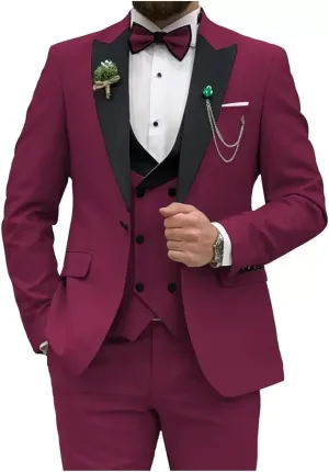 3 Pieces Mens Suit Classic Fit Blazer Dress Business Wedding Jacket Vest Pants Tuxedo Set
