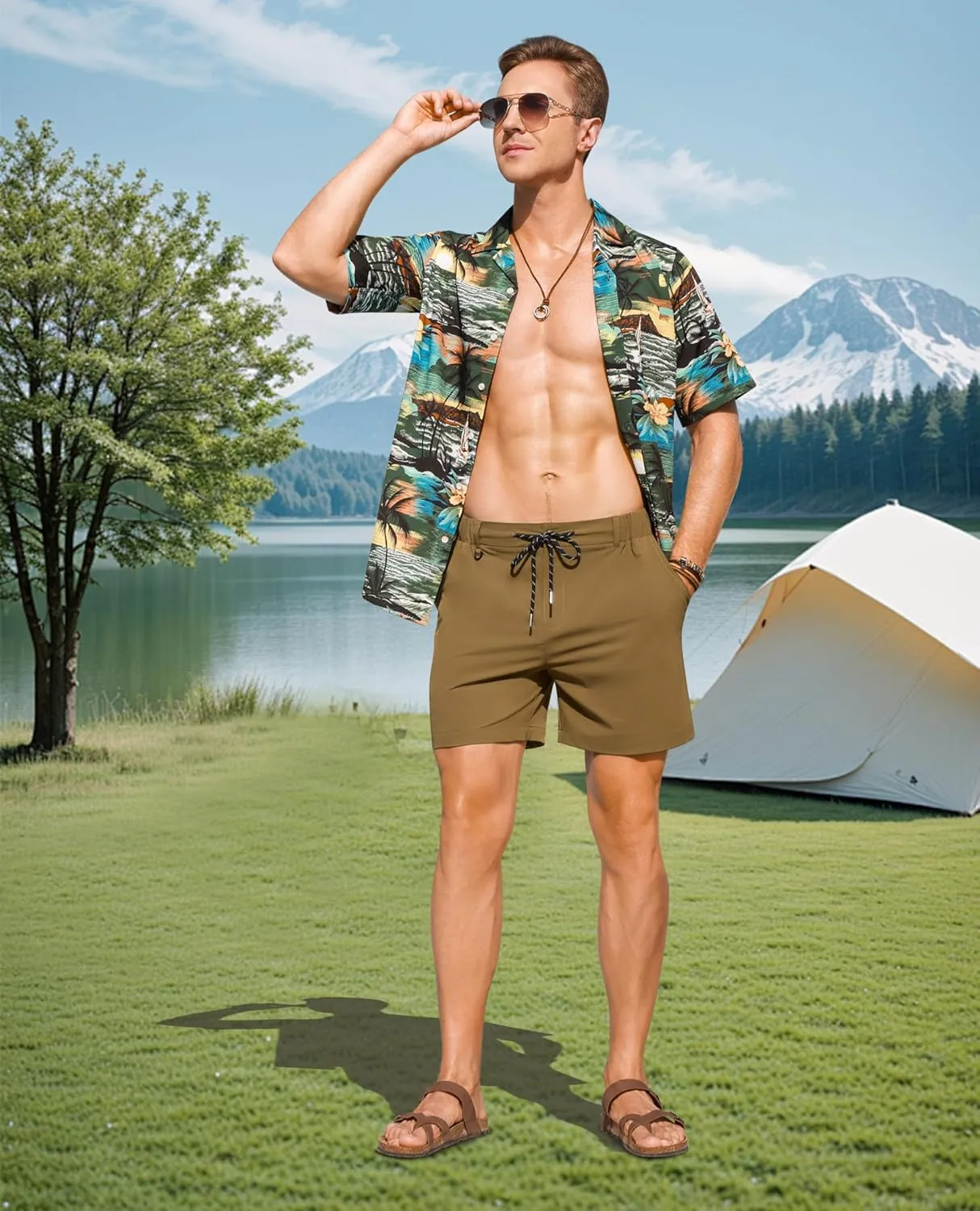5 Inch Inseam Shorts for Men Short Golf Shorts Mens Casual Dry Fit Hybrid Trunks Athletic Fit Running Stretch