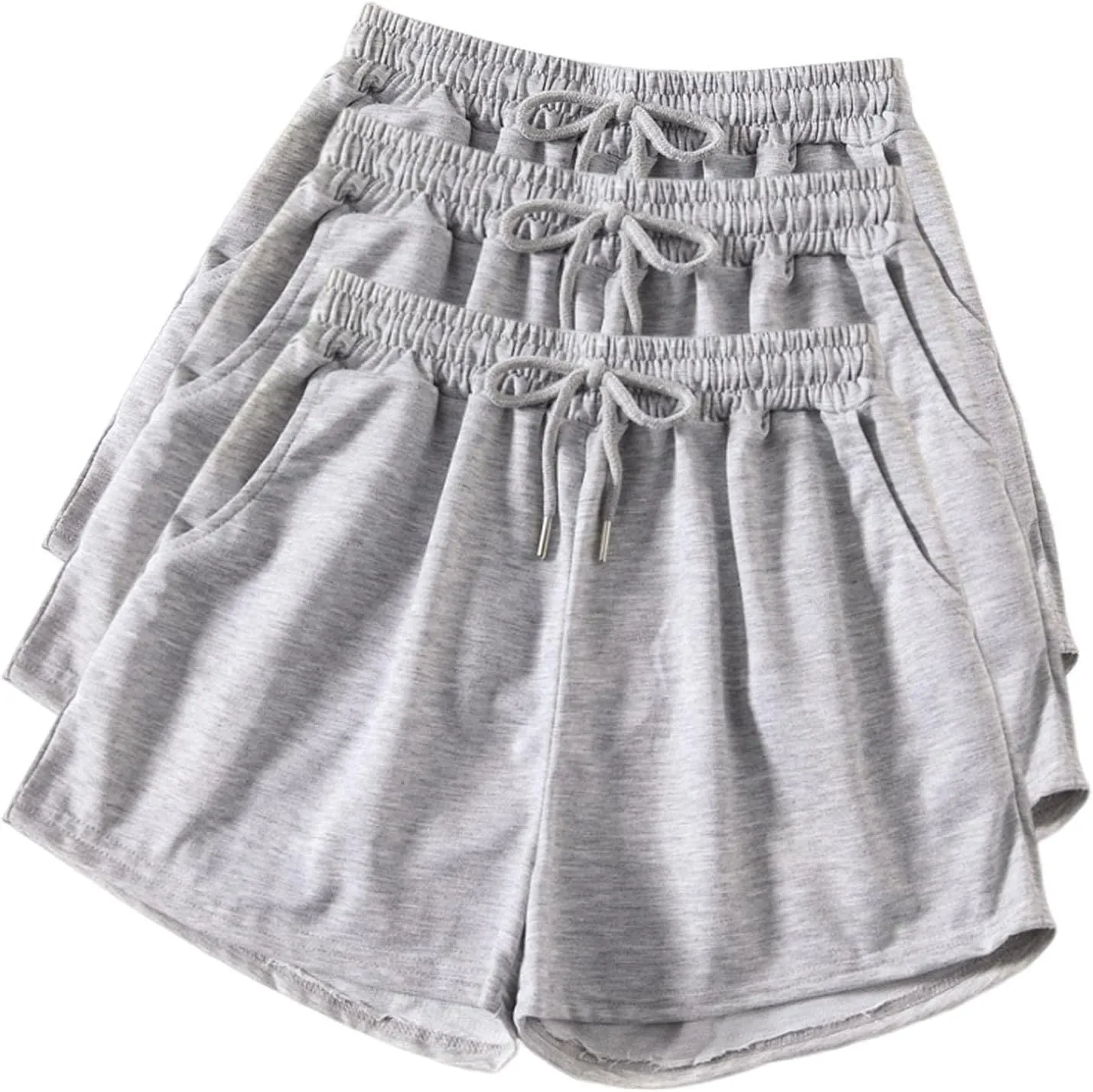 Active Shorts for Women 3PC Shorts Elastic High Waisted Drawstring Shorts Lightweight Sports Shorts with Pocket