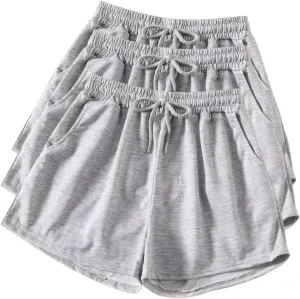 Active Shorts for Women 3PC Shorts Elastic High Waisted Drawstring Shorts Lightweight Sports Shorts with Pocket