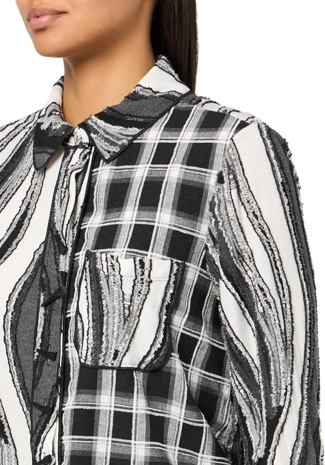 Ali Miles Women's Petite Mixed Knit Button Front Blouse