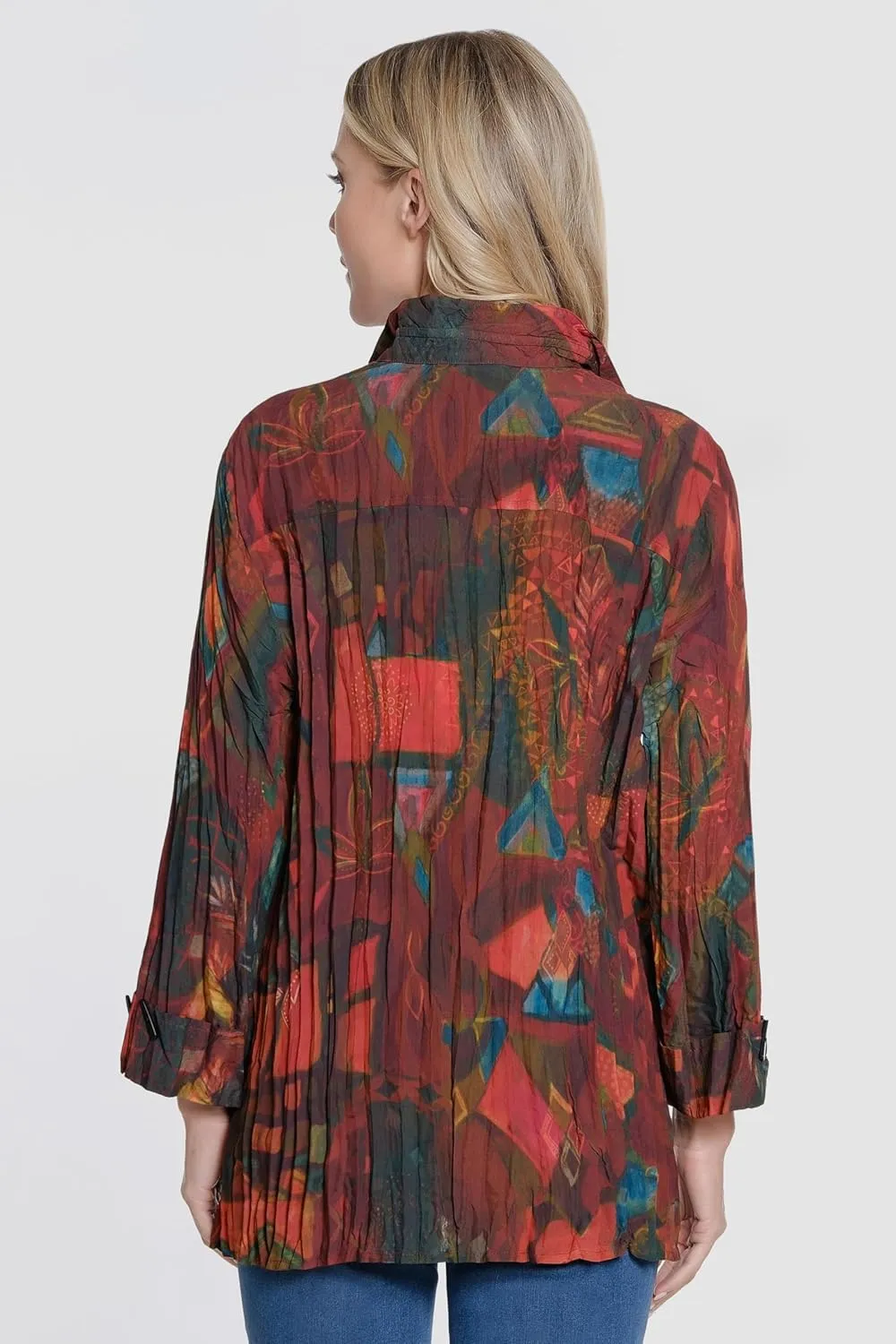 Ali Miles Women's Petite Printed Woven Button Front Blouse