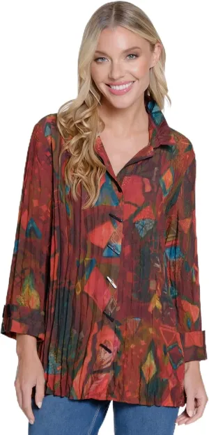 Ali Miles Women's Petite Printed Woven Button Front Blouse