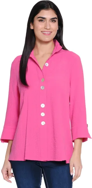 Ali Miles Women's Woven Front Blouse Wire Collar Multi Button Detail