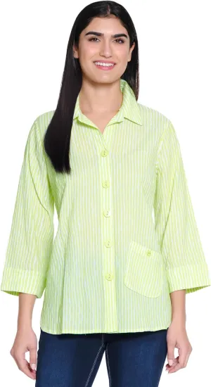 Ali Miles Women's Woven Yarn Dye Button Blouse Wire Collar Front Pocket