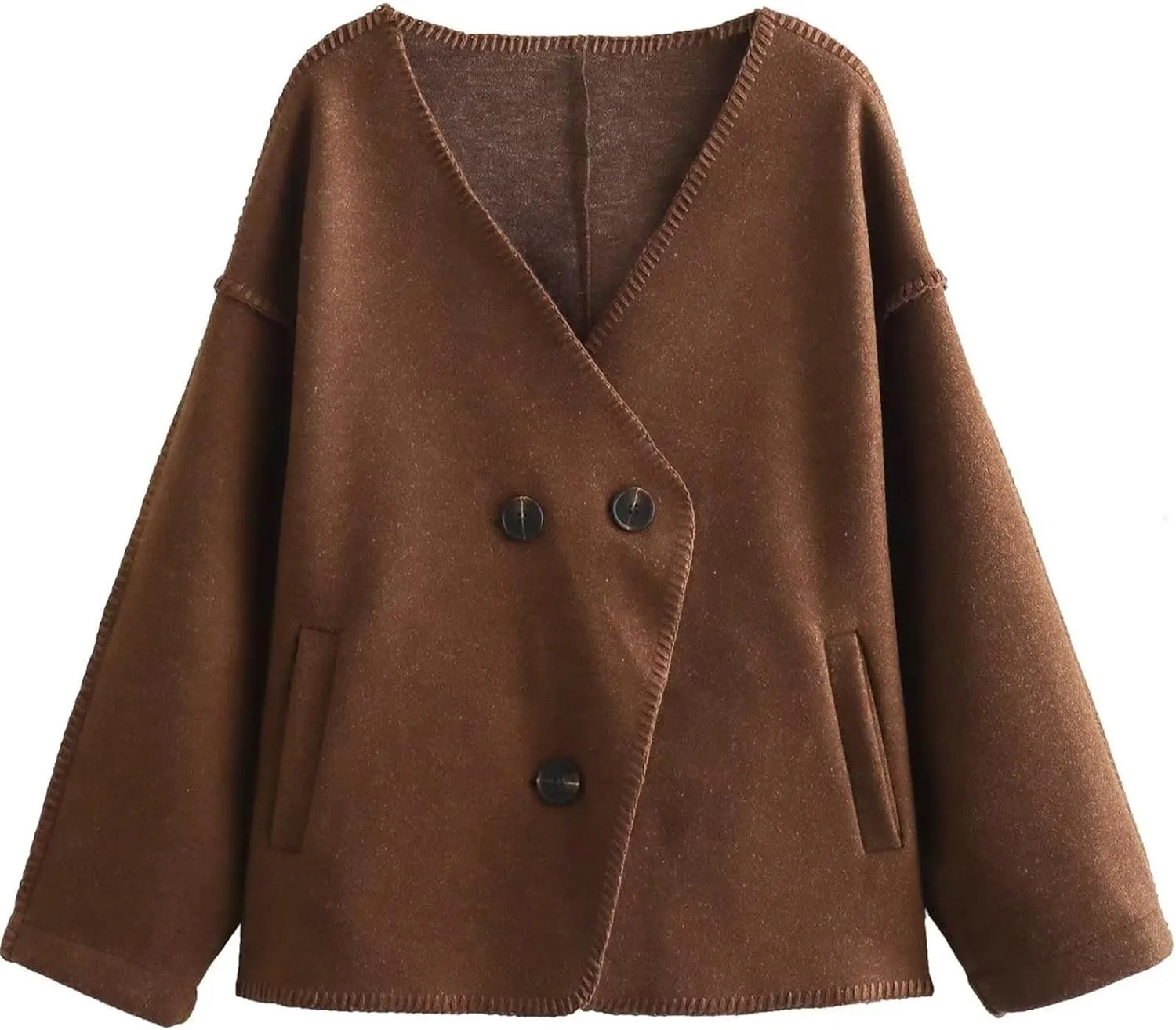 Arssm Womens Wool Blend Trench Coat Lightweight V Neck Button Down Woolen Jacket Winter Overcoat