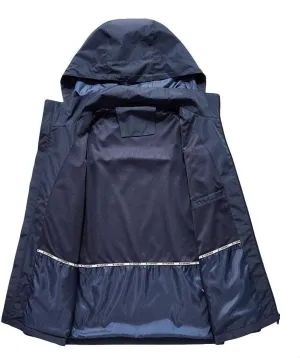 ASFD Outdoor Jackets Lightweight Waterproof Jackets Mens Breathable Softshell Raincoat with Removable Hood Windbreaker Softshell Jacket (Color : Blue, Size : 3XL)
