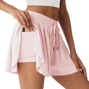 Athletic Shorts for Women Crossover Running Shorts 2 in 1 Butterfly Shorts Flowy Summer Shorts Golf Tennis