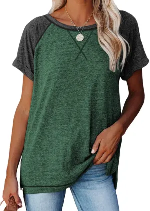 ayreus Women's Casual Short Sleeve T Shirts Crewneck Raglan Tees Side Split Summer Tunic Tops