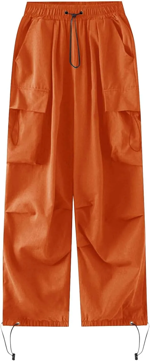 Baggy Parachute Pants for Women Drawstring Elastic Low Waist Ruched Cargo Pants Multiple Pockets Jogger Y2K