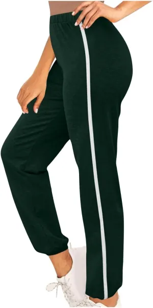 Baggy Sweatpants for Women Striped Casual Elastic High Waisted Joggers Cinch Bottom Lounge Pants with Pockets