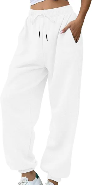 Baggy Womens Sweatpants Fleece Joggers High Waisted Lounge Workout Ankle Athletic Pull On Jogger Pants with Pockets