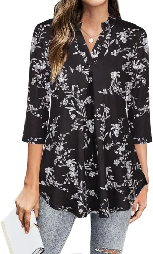 BEPEI Womens Tops Dressy Casual 3/4 Sleeve Blouses V Neck Business Work Shirts