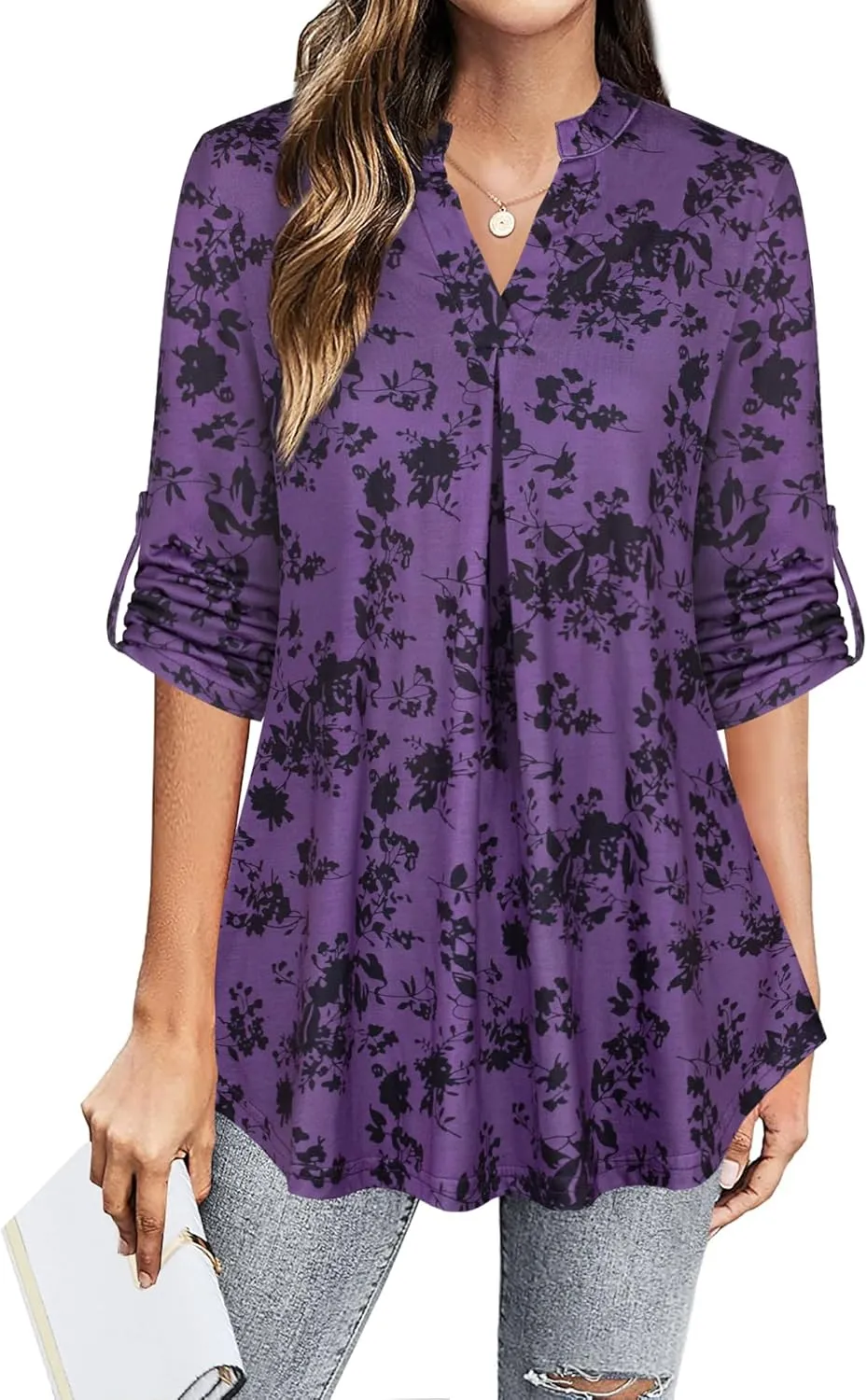BEPEI Womens Tops Dressy Casual 3/4 Sleeve Blouses V Neck Business Work Shirts