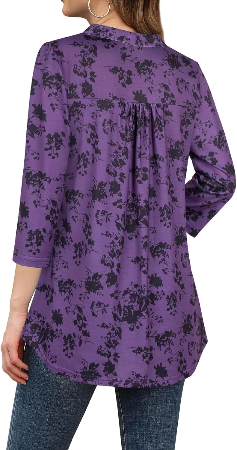 BEPEI Womens Tops Dressy Casual 3/4 Sleeve Blouses V Neck Business Work Shirts