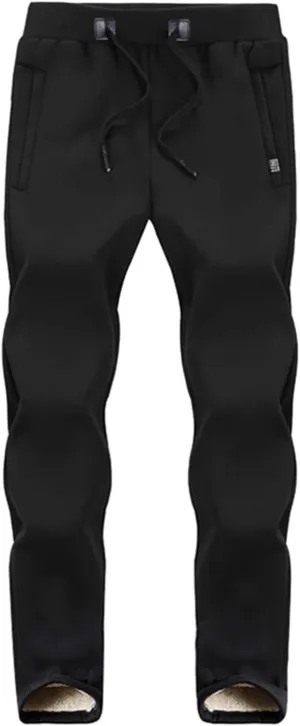 Bidobibo Fleece Pants Men Zipper Pocket Thermal Drawing Pants Straight Leg Joggers Pants for Men Sherpa Lined Sweatpants