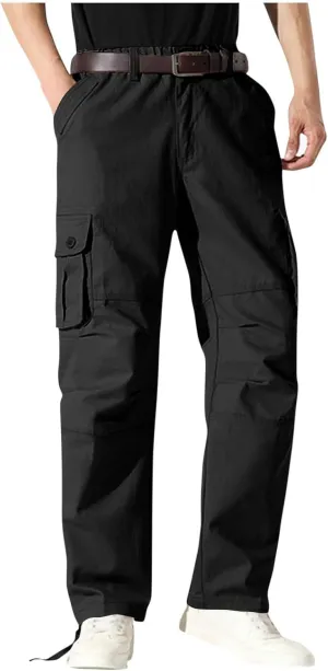 Bidobibo Mens Fleece Pants with Pockets Thermal Cargo Pants High Waisted Joggers Plus Size Men's Sherpa Lined Sweatpants
