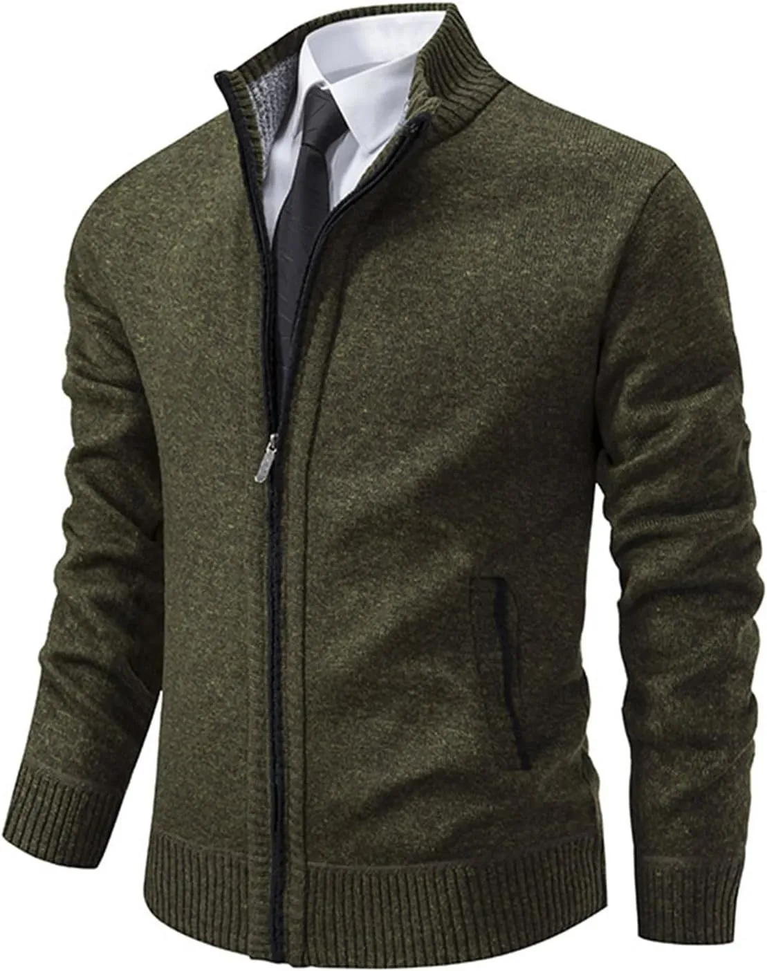BIFUTON Mens Cardigan Sweater, Mens Casual Zip Up Cardingan Sweater Stand Collar Slim Fit Soft Knitted Sweater Fashion Jacket