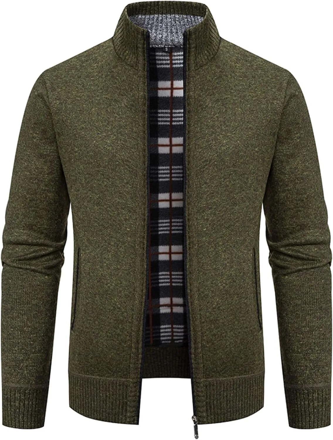 BIFUTON Mens Cardigan Sweater, Mens Casual Zip Up Cardingan Sweater Stand Collar Slim Fit Soft Knitted Sweater Fashion Jacket