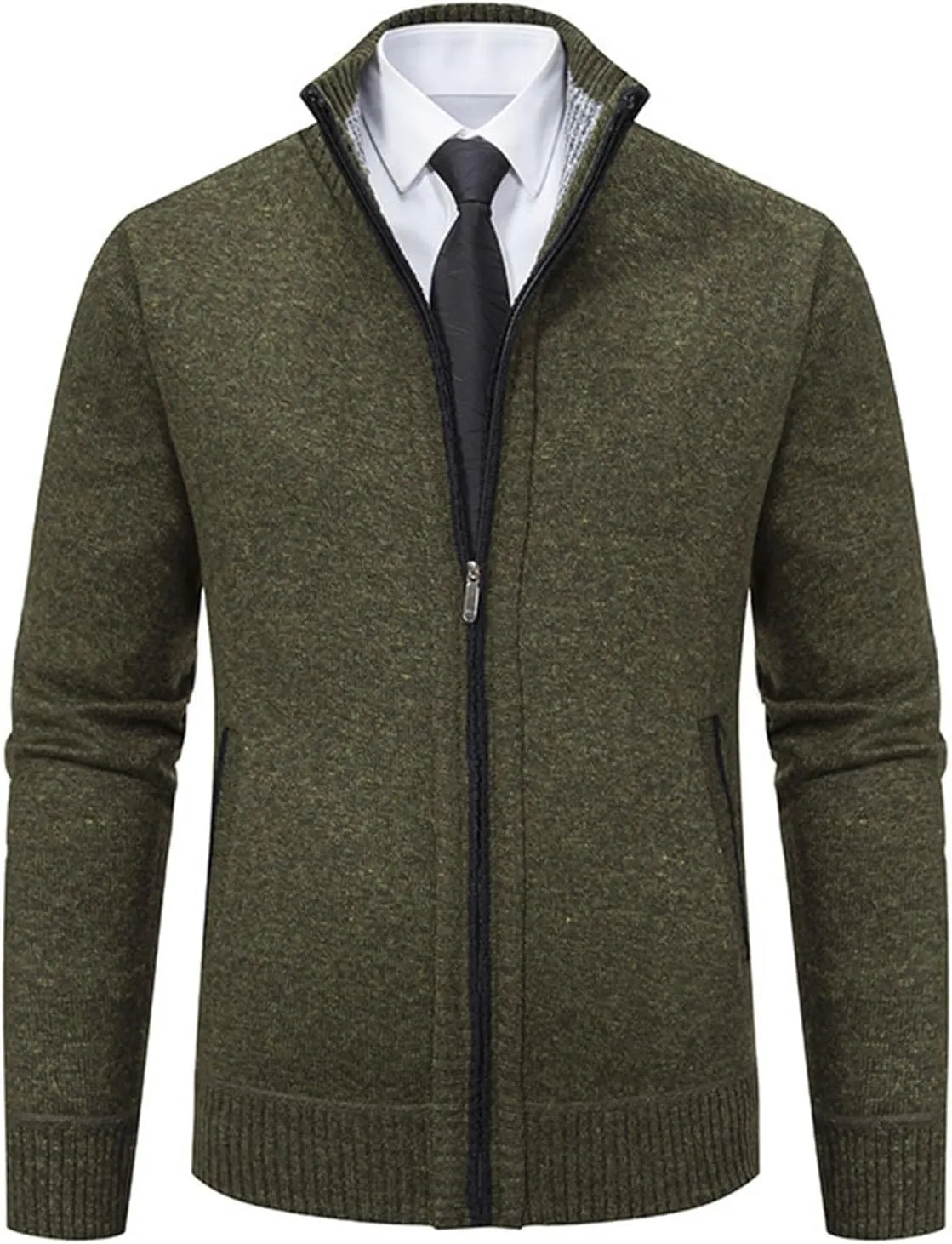 BIFUTON Mens Cardigan Sweater, Mens Casual Zip Up Cardingan Sweater Stand Collar Slim Fit Soft Knitted Sweater Fashion Jacket
