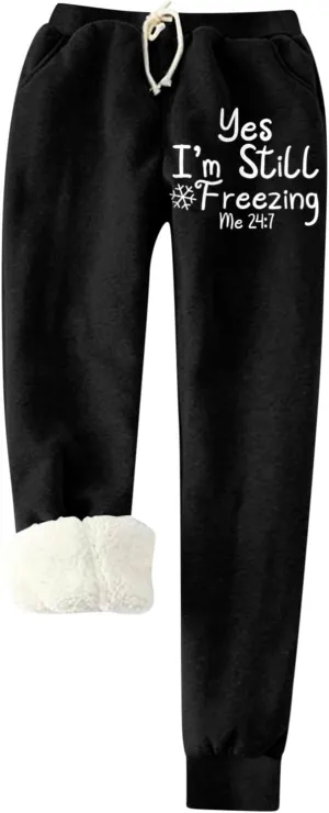 Black Gym Leggings for Women Fleece Lined Leggings Women Thick Sherpa Polar Lined Jogger Pants Printed Sweatpant Winter Thermal Athletic Lounge Leggings for Women