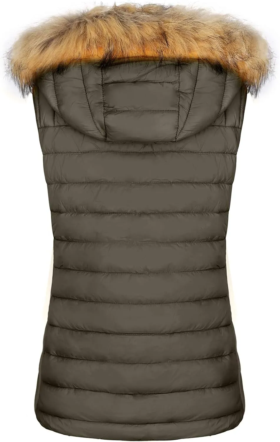 BodiLove Women's Zipper Cuffed Sleeve Neckline Padded Quilted Faux Fur Hooded Vest