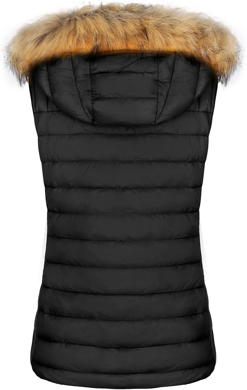 BodiLove Women's Zipper Cuffed Sleeve Neckline Padded Quilted Faux Fur Hooded Vest