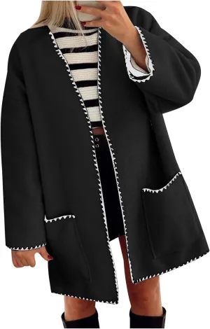 Borniu Women's Wool Blend Coat Long Sleeve Open Front Cardigan Jacket Warm Overcoat Fall Winter Clothes