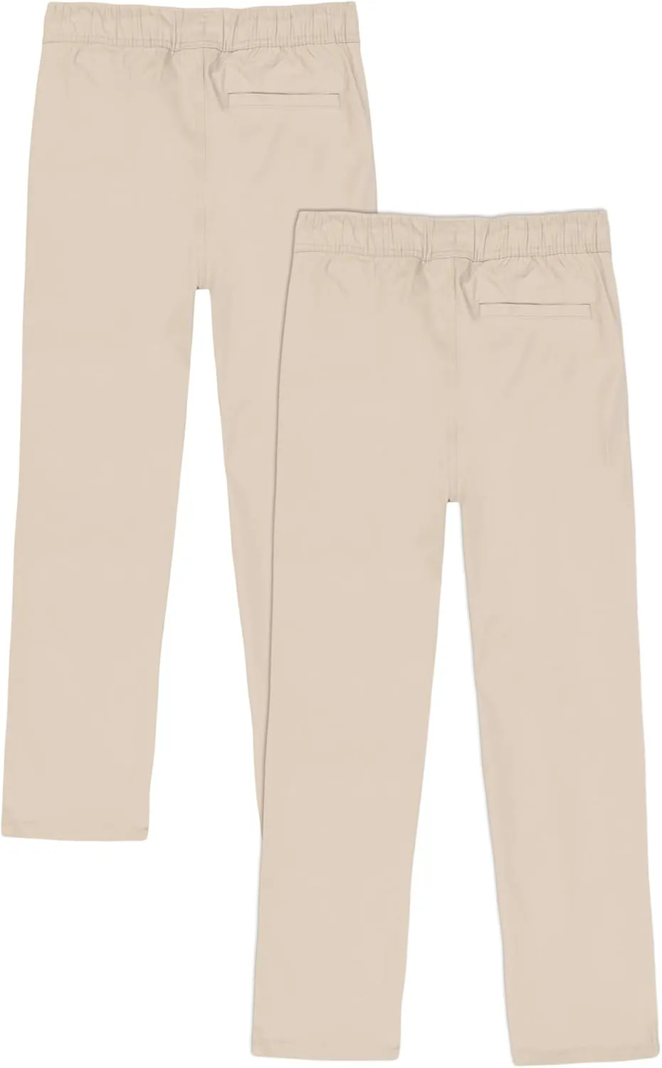Boys' School Uniform Pull on Stretch Twill Pants, Drawstring Waist, Multipack