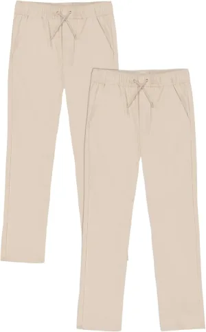 Boys' School Uniform Pull on Stretch Twill Pants, Drawstring Waist, Multipack