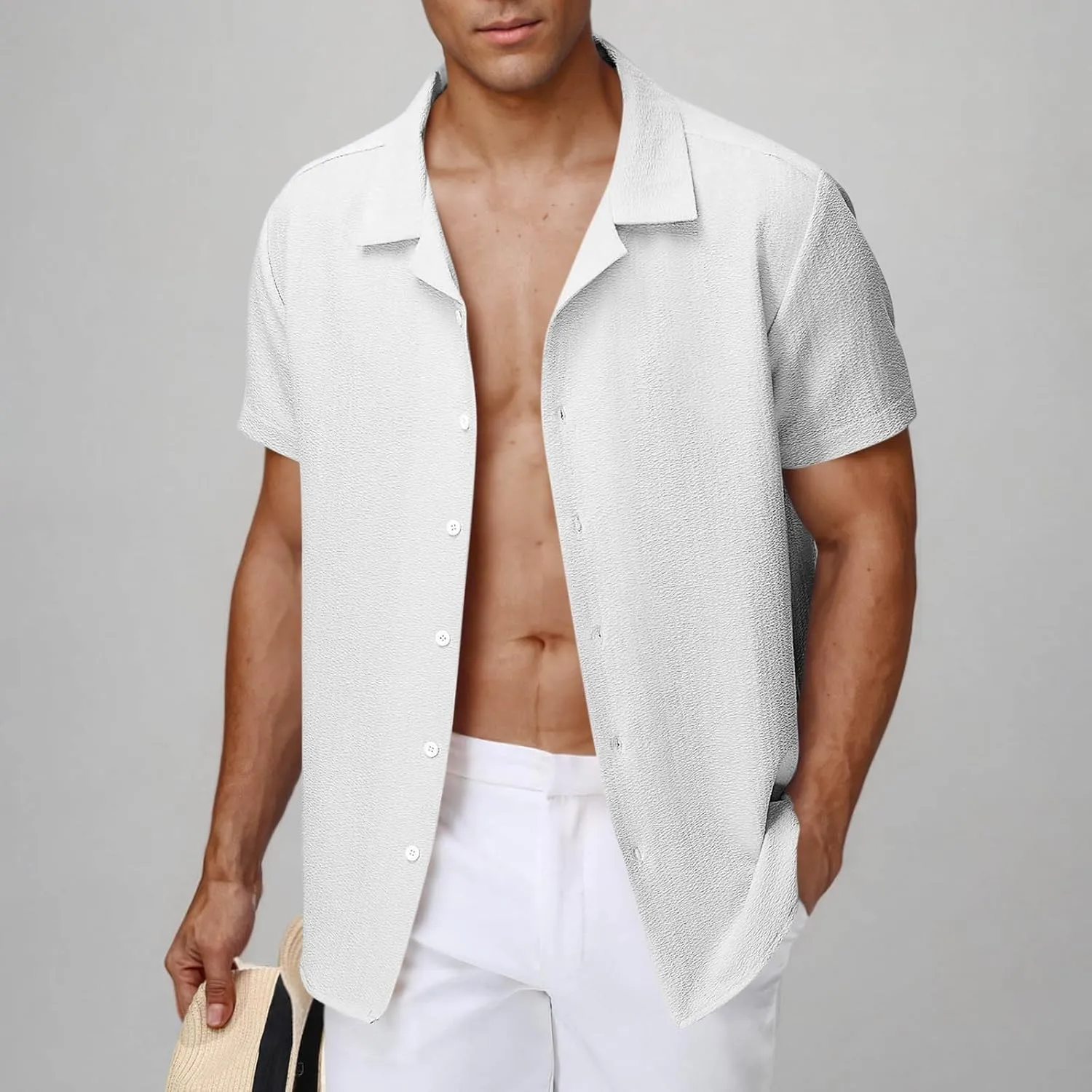Button Down Shirt Men Casual Stylish Regular Fit Short Sleeve Collared Shirts Wedding Textured Untucked Dress Shirts