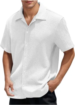 Button Down Shirt Men Casual Stylish Regular Fit Short Sleeve Collared Shirts Wedding Textured Untucked Dress Shirts