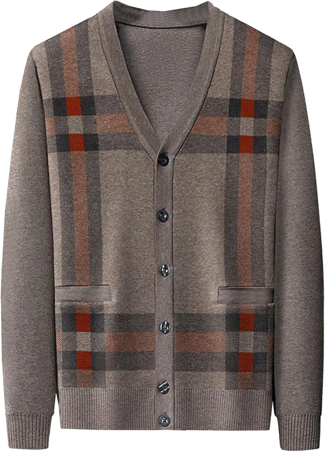 Buttons Argyle Pattern Mens Cardigans Men V Neck Pocket Sweaters Cardigan Slim Fit Button Knit Sweater