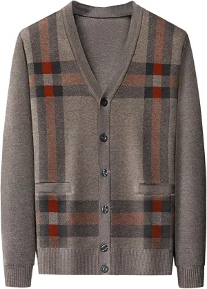 Buttons Argyle Pattern Mens Cardigans Men V Neck Pocket Sweaters Cardigan Slim Fit Button Knit Sweater