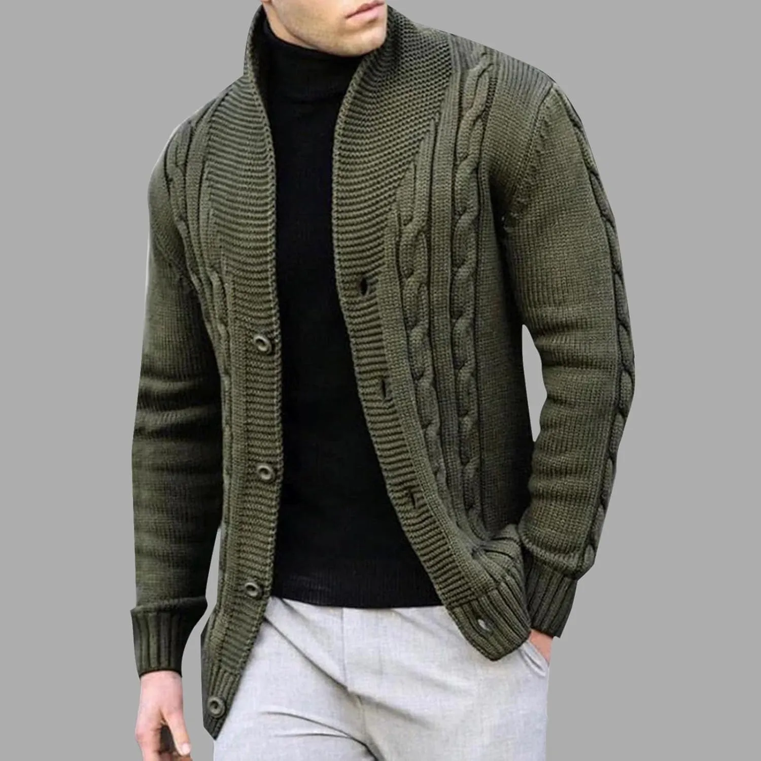 Cable Knit Sweater Men Button Down Sweater Open Front Cardigan Stand Collar Cardigan Sweater Fashion Sweaters