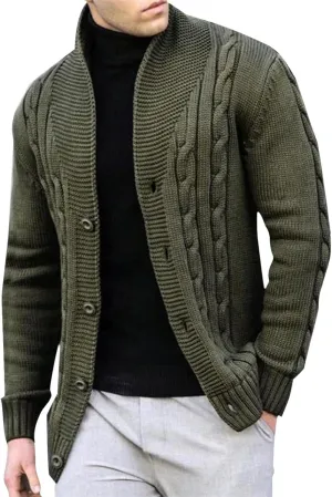 Cable Knit Sweater Men Button Down Sweater Open Front Cardigan Stand Collar Cardigan Sweater Fashion Sweaters
