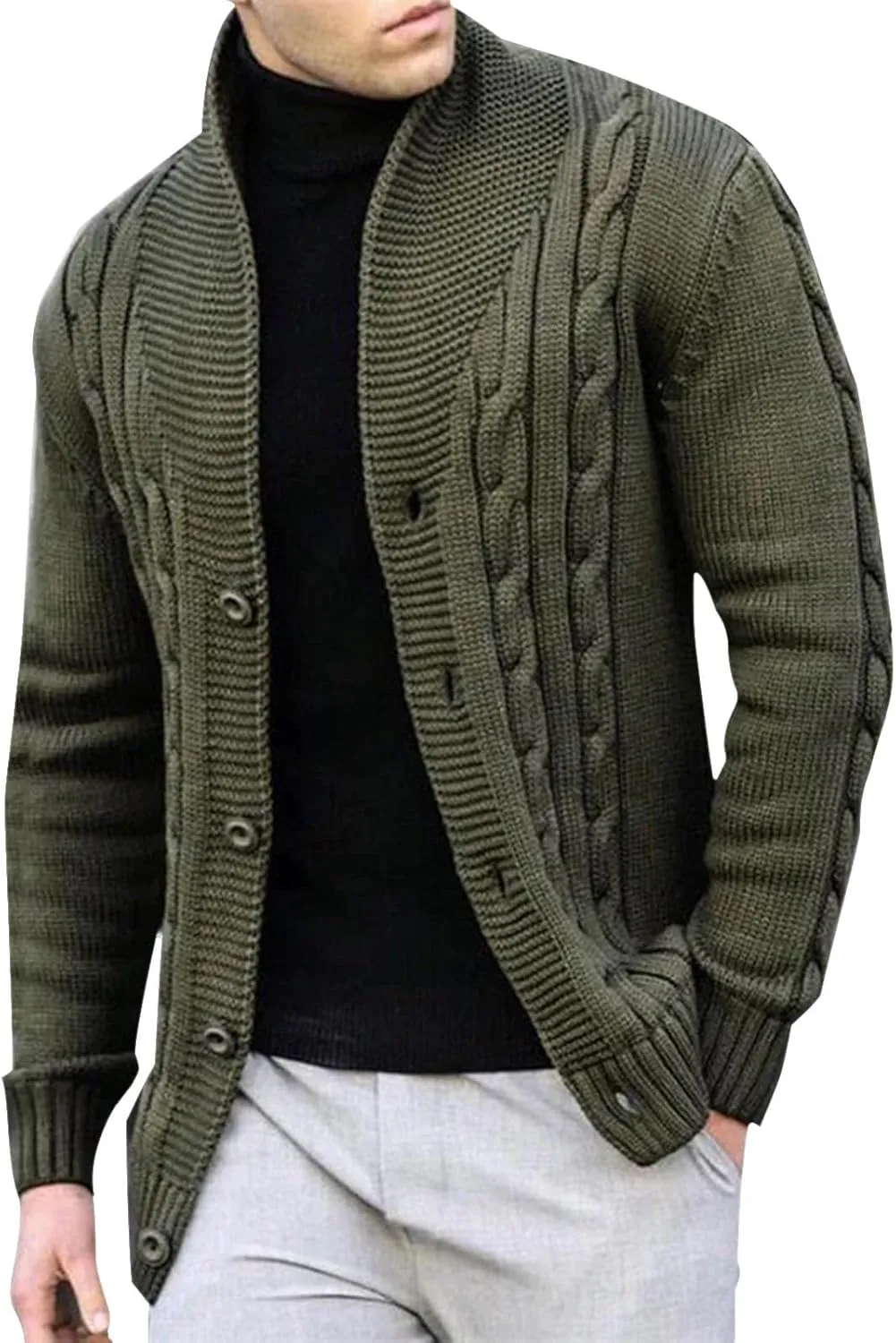 Cable Knit Sweater Men Button Down Sweater Open Front Cardigan Stand Collar Cardigan Sweater Fashion Sweaters