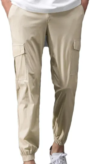 Cambkatl Men's Drawstring Ice Silk Jogger Pants Lightweight Summer Cargo Pants Yoga Golf Beach Lounge Trousers with Pockets