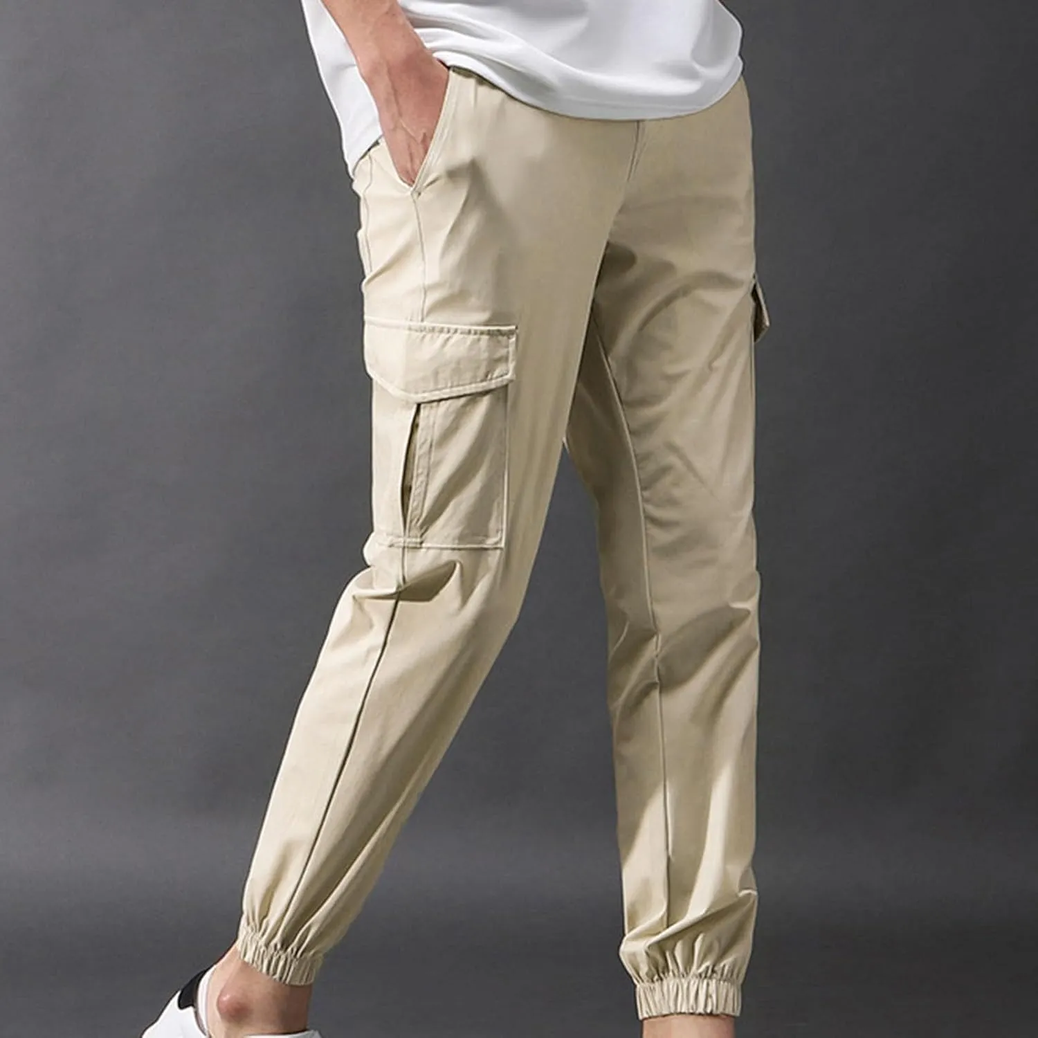Cambkatl Men's Drawstring Ice Silk Jogger Pants Lightweight Summer Cargo Pants Yoga Golf Beach Lounge Trousers with Pockets