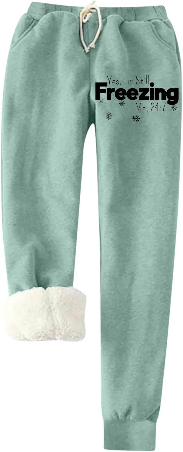Capri Leggings for Women Fleece Lined Leggings Women Thick Sherpa Polar Lined Jogger Pants Printed Sweatpant Winter Thermal Athletic Lounge Cold Weather Hiking Pants