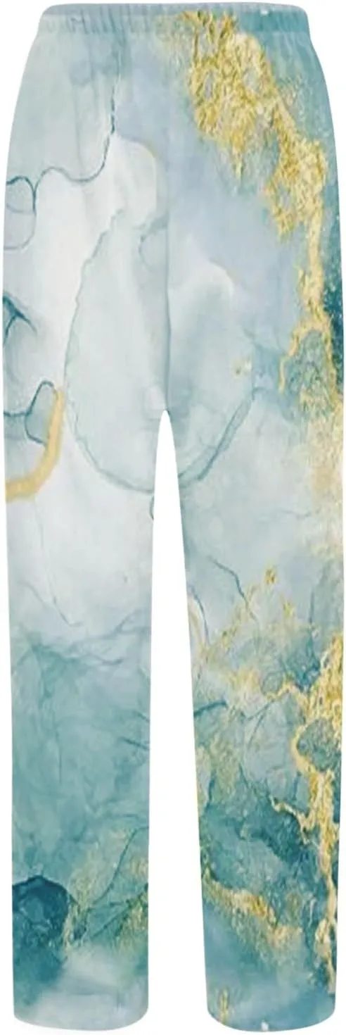 Capri Pants for Women Dressy Casual Cotton Linen Floral Printed Straight Leg Lounge Trousers with Pockets