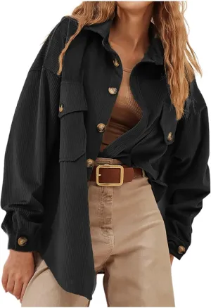 Cardigan Womens Fashion Jacket Button Down Pockets Shirt Tees Long Sleeve Corduroy Shacket Top Daily Casual Outfits