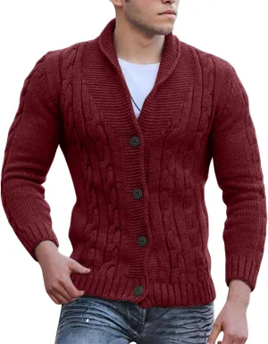 Cardigans for Men, Cardigan Sweaters for Men Shawl Collar with Buttons Knitted Long Sleeve Slim Fit Lightweight Soft Sweaters