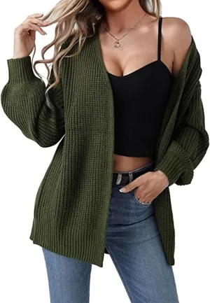 Cardigans for Women Trendy Lantern Sleeve Cardigan Sweaters Casual Cable Knitted Sweater Open Front Coat Outwear