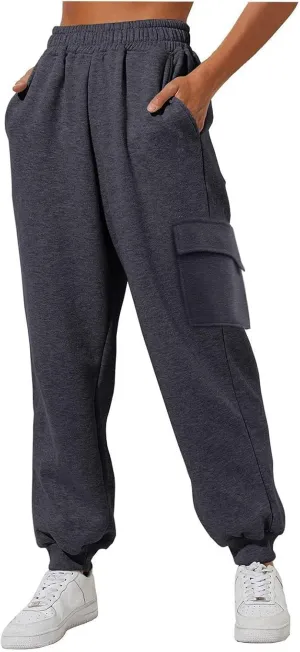 Cargo Jogger Sweatpants Women High Waisted Athletic Fleece Lined Joggers with Pockets Cinch Bottom Running Pants