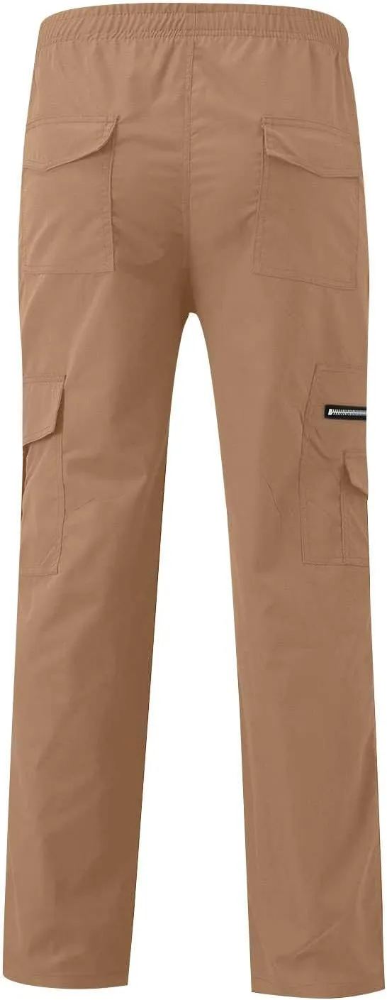 Cargo Pants for Men Relaxed Fit Elastic Waist Pants Straight Leg Chinos Pants High Waisted Track Pants with Pockets