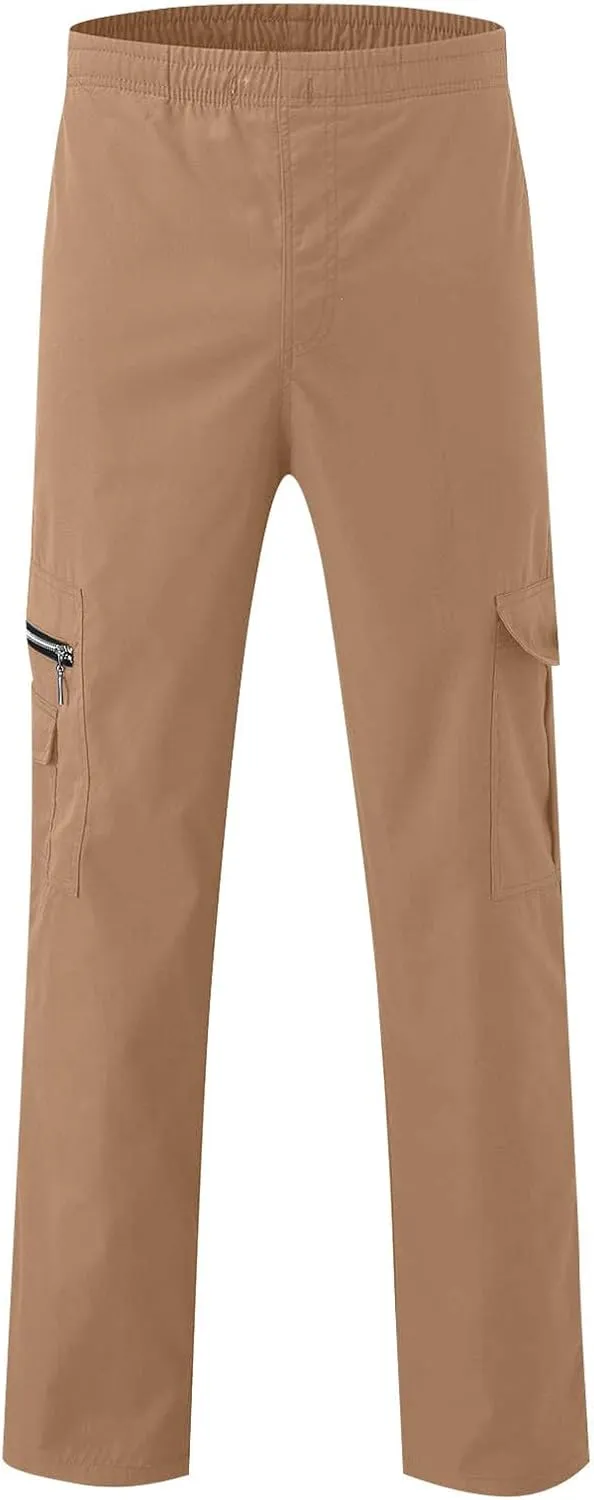 Cargo Pants for Men Relaxed Fit Elastic Waist Pants Straight Leg Chinos Pants High Waisted Track Pants with Pockets