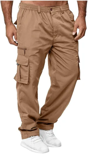Cargo Pants for Men Relaxed Fit Elastic Waist Pants Straight Leg Chinos Pants High Waisted Track Pants with Pockets