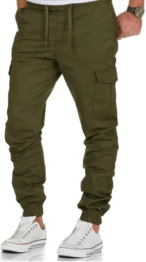 Cargo Pants for Men,Mens Multi-Pockets Pants Patchwork Outdoor Fashion Jogger Pants Streetwear with Drawstring