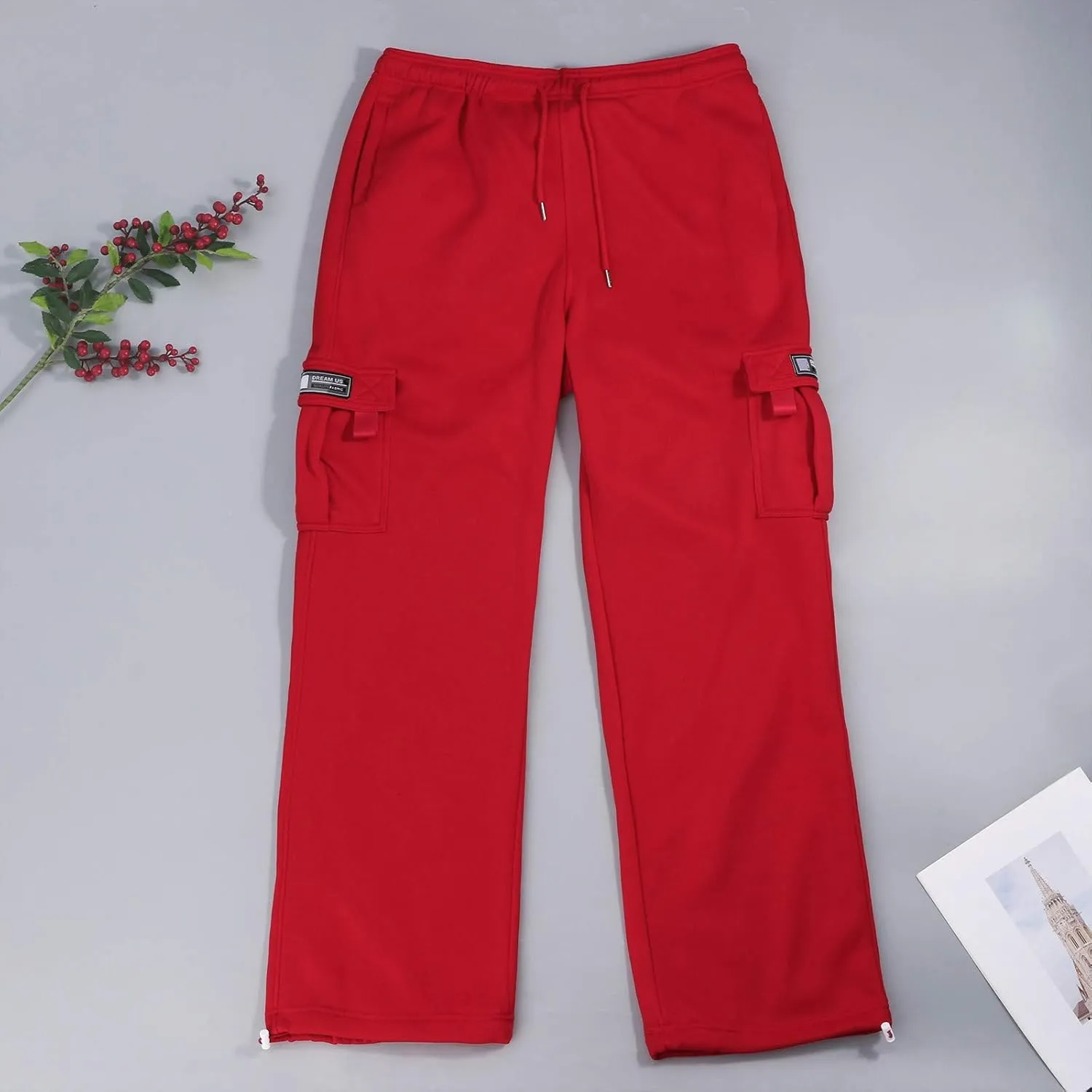 Cargo Sweatpants for Men Baggy Plus Size Drawstring Waist Joggers with Pockets Open Bottom Sweat Pants Cargo Pants